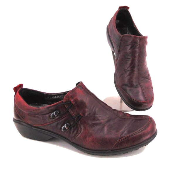 Romika Dark Red Two Hook Shoes US 8 EUR 39 Round Toe Elastic Loop Leather - Picture 1 of 16